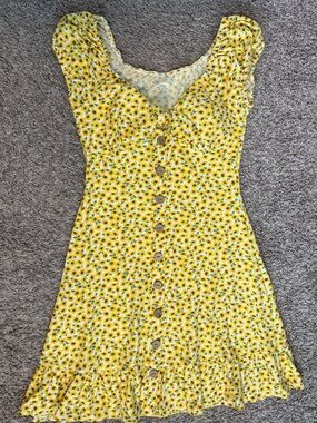 No Boundaries Yellow Sunflower Print Mini Dress